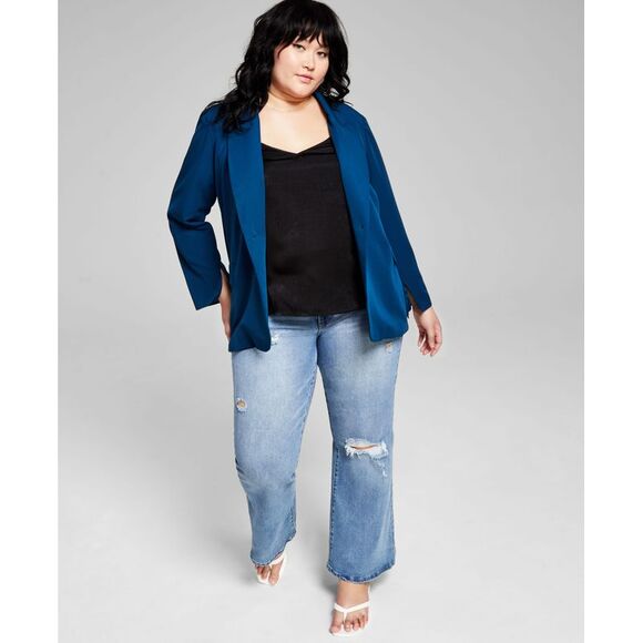 Now This Trendy Plus Size Oversized Boyfriend Blazer - Picture 1 of 4